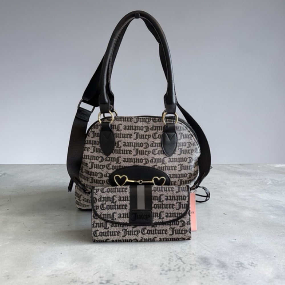 Juicy Couture Monogram Black and Gray Shoulder Bag